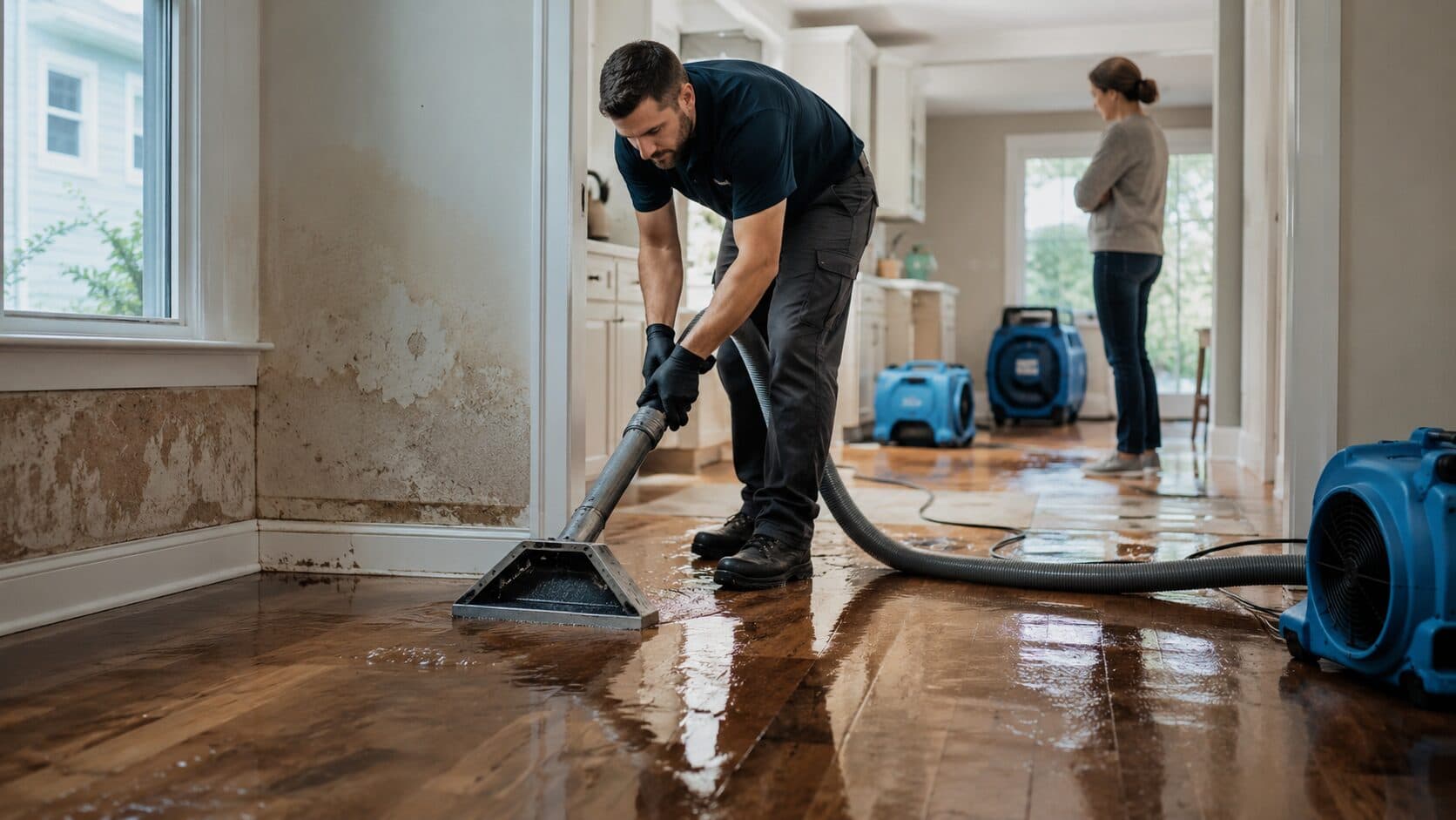 Equipo de limpieza y secado de espacios bajo el piso